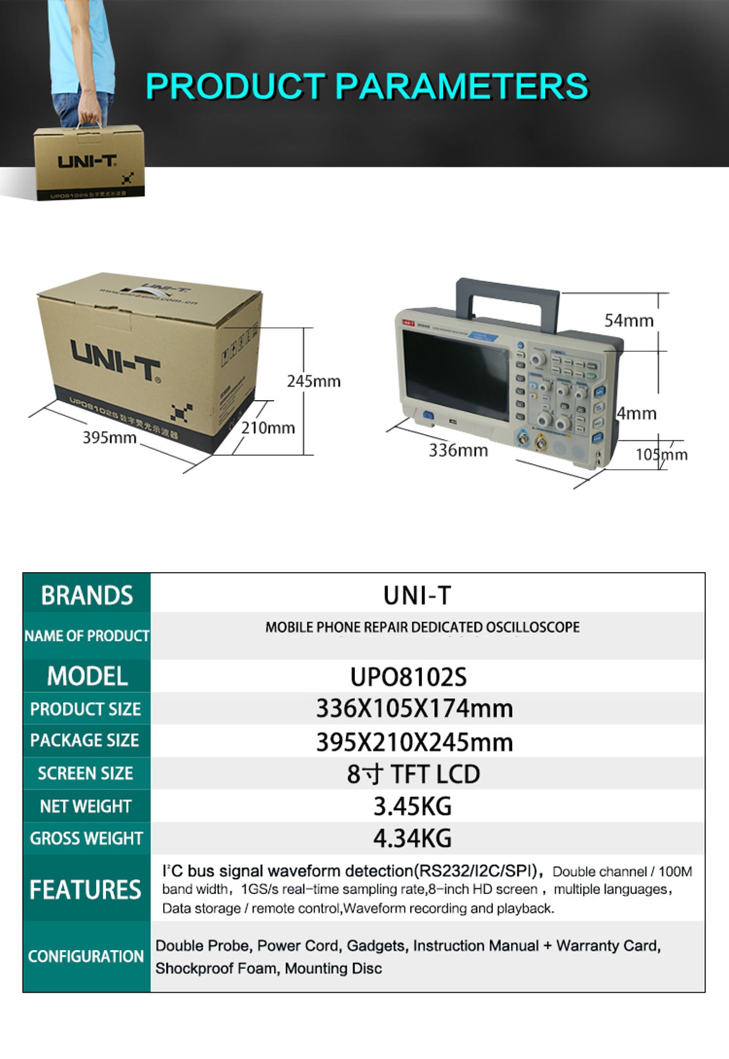 UNI-T UPO8102S Ultra Phosphor Oscilloscope for Mobile Phone Repair