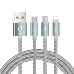 3 in 1 USB Charging Cords Nylon Metal Braid Data Sync 1.2M