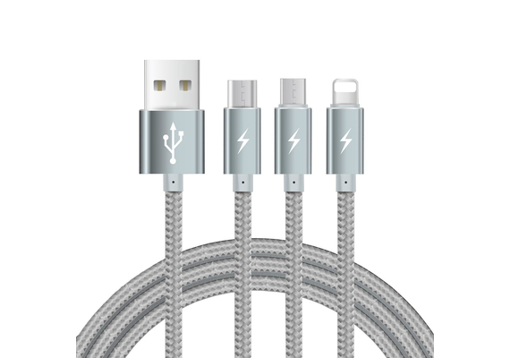 3 in 1 USB Charging Cords Nylon Metal Braid Data Sync 1.2M