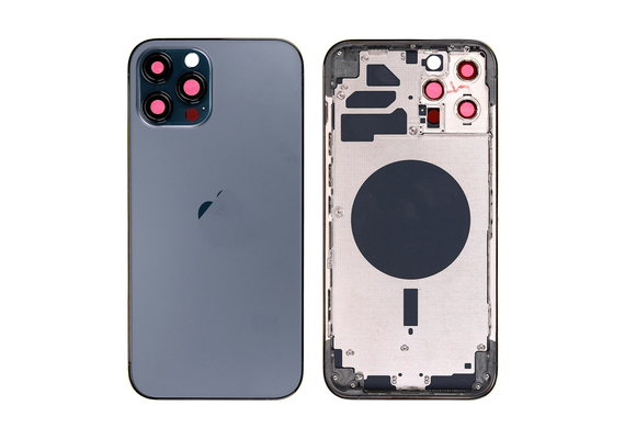 Replacement For iPhone 12 Pro Max Rear Housing with Frame - Pacific Blue, Condition: After Market, Version: US 5G Version 