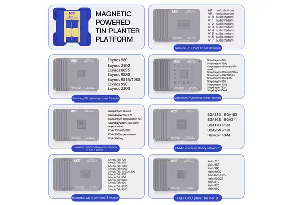 MaAnt C1 Magnetic Motive Reballing Stencil Platform for A8-A17, Condition: Hisilicon CPU Net (9pcs)