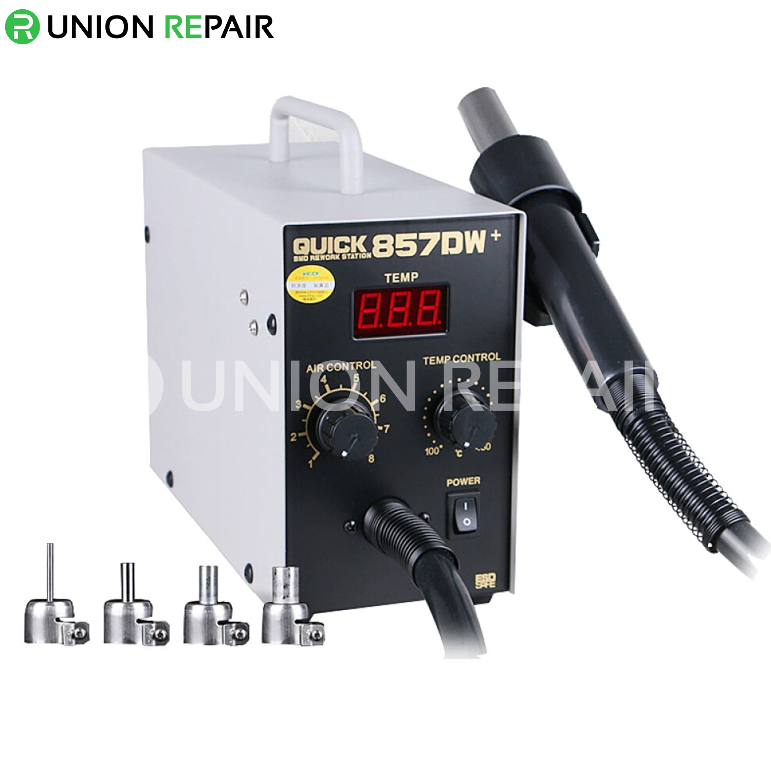 QUICK 857DW+ Lead Free Adjustable Hot Air Heat Gun With Helical Wind Rework  Soldering Station