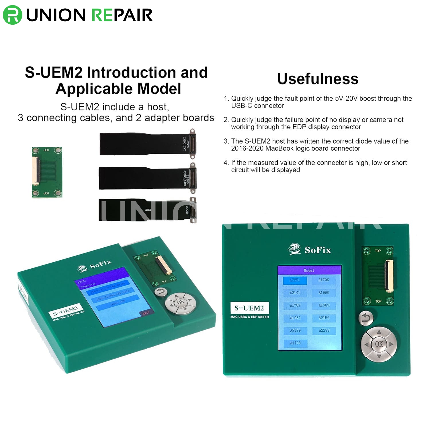 Testeur USB-C et EDP pour carte mère de MacBook Sofix S-UEM2